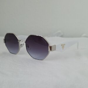 Prada Hexagonal White and Silver Sunglasses